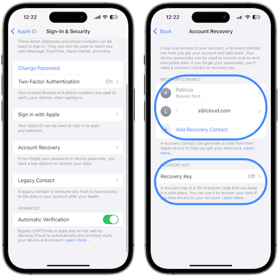 account recovery ios 17 settings