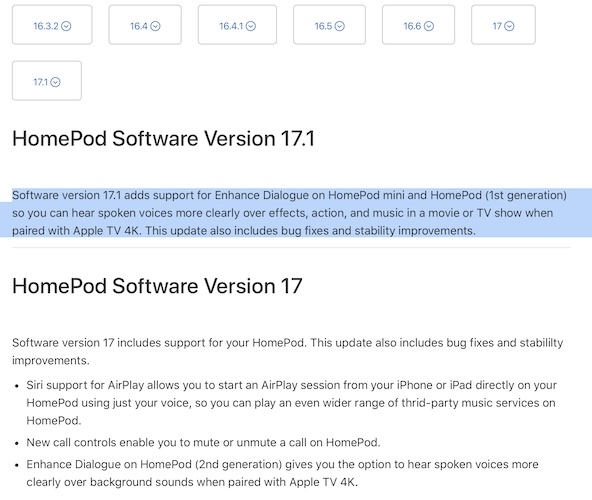 примечания к выпуску Homepod 17.1