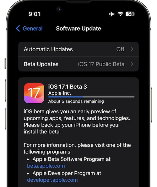 iOS 17.1 бета-версия 3 скачать