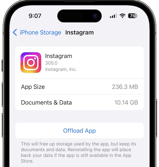instagram offload app trick