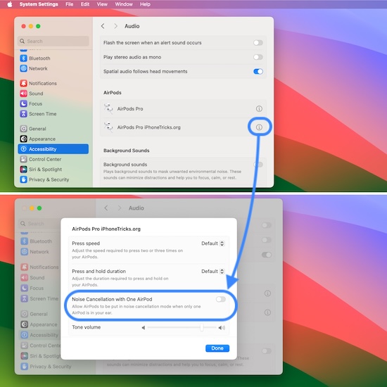 noise cancellation with one airpod turning off fix