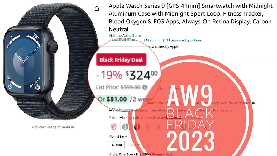 Apple Watch 9, Черная пятница 2023 г., Amazon