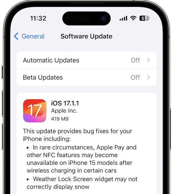 примечания к выпуску iOS 17.1.1
