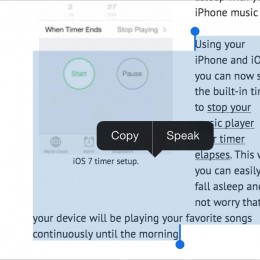 iPhone speak selection