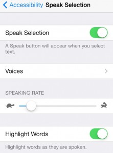 speak selection settings menu
