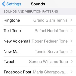 iPhone sounds menu with Tennis Alerts