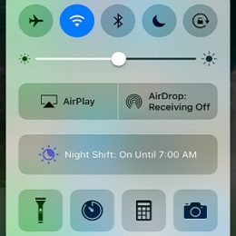 iphone night shift mode in control center