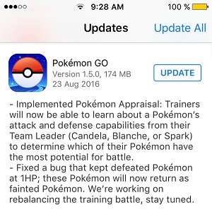 pokemon go 1.5.0 update