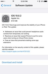 iOS 10.0.2 Release Note on iPhone 7
