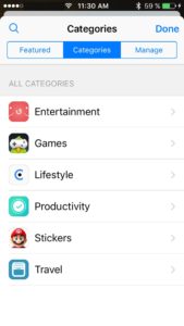 app store imessage categories view