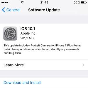 ios 10.1 software update screen