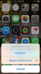 reduce white point accessibility shortcuts