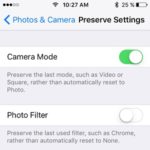 preserve settings camera mode