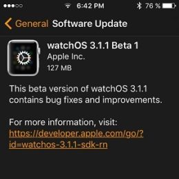 watchOS 3.1.1 Beta 1 Software Update.