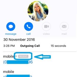 iOS 10 Recent call history label.