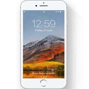 iPhone displaying macOS High Sierra wallpaper