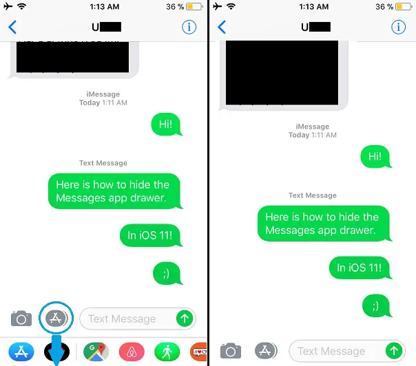 Trick To Hide The Bottom App Drawer In Messages Ios 11