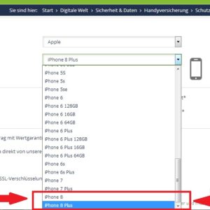 mobilcom-debitel website selling iphone 8 and iphone 8 plus insurances
