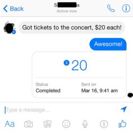 facebook messenger p2p paypal payment completed