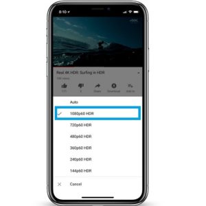 iPhone XS playing 1080p HDR video