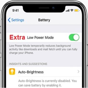 Extra Low Power mode iPhone shortcut.