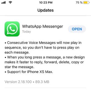 WhatsApp update for iPhone XS Max