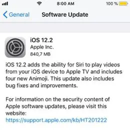 iOS 12.2 software update
