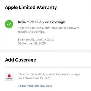 apple limited warranty showing up instead of applecare+