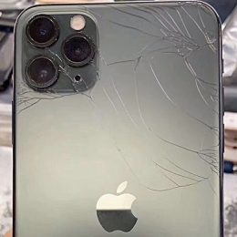iPhone 11 Pro Max with broken glass.