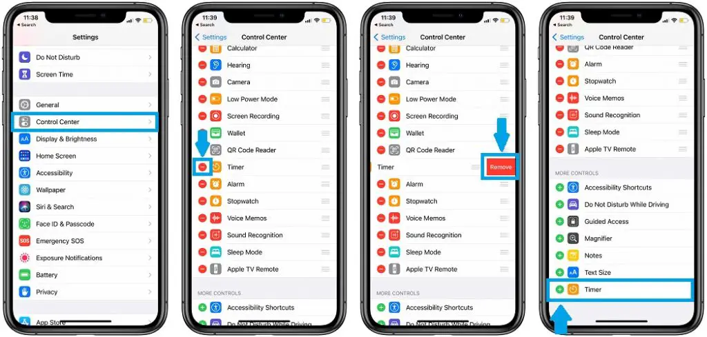 how to remove and add Timer to Control Center