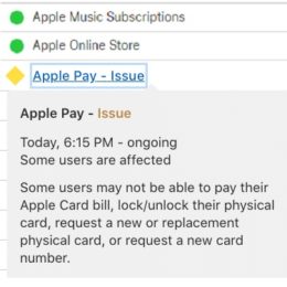 Apple Pay ongoing issue reported in System Status support page