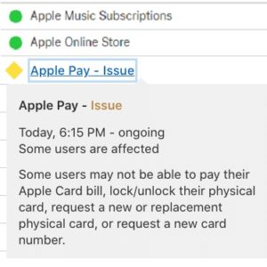Apple Pay ongoing issue reported in System Status support page