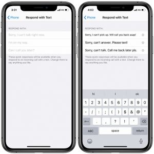 How to customize quick responses of the respond with text iPhone feature