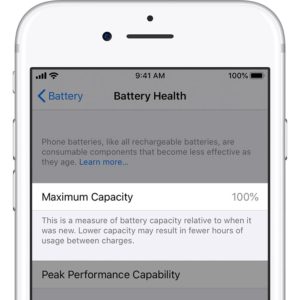 iPhone 8 displaying 100% Battery Health