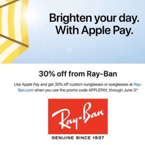 Apple Pay 30% promotion for Ray-Ban glasses