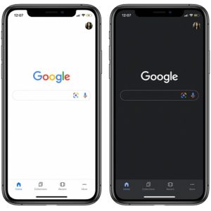 Google search app for iOS Light vs Dark Mode