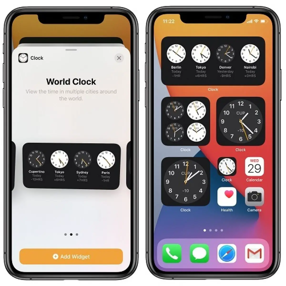 iPhone Home Screen Clock widgets in iOS 14