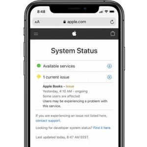 Apple Books current issue report on System Status web page