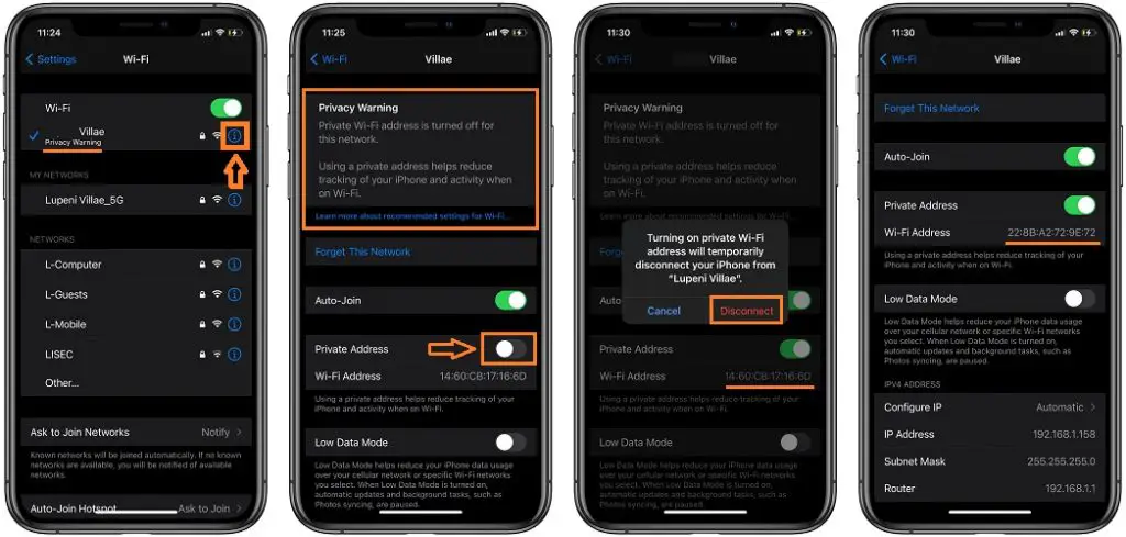 how to enable private wi-fi address for iphone