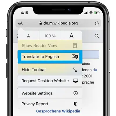 how to translate webpage iphone