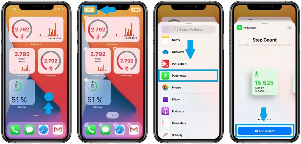 how to add step counter widget to home screen