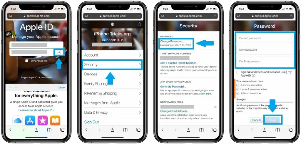 how to change Apple ID password in Safari