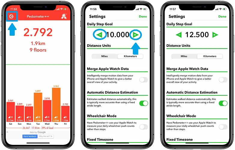 how to change pedometer move goal