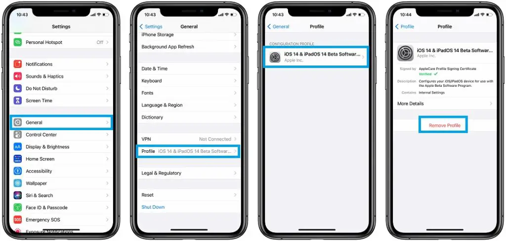 how to remove iOS 14 Beta profile