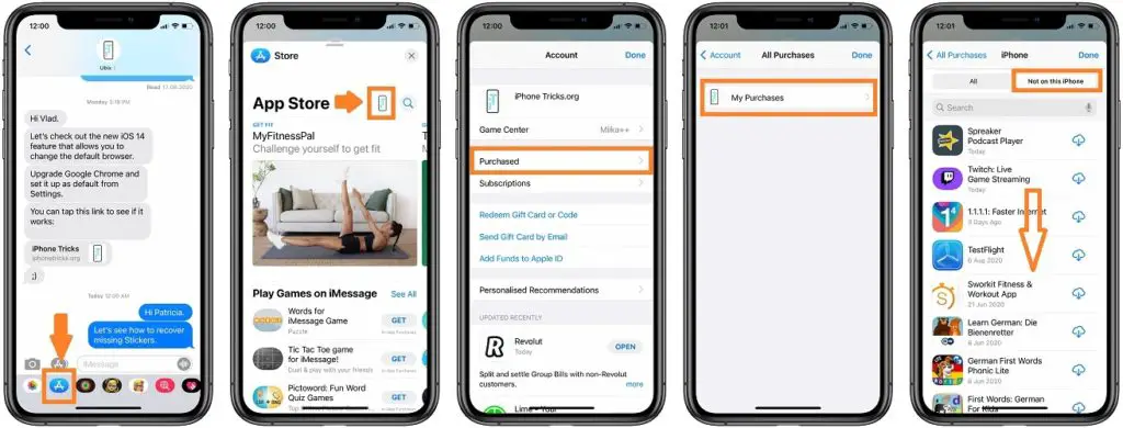 how to restore message stickers on iPhone