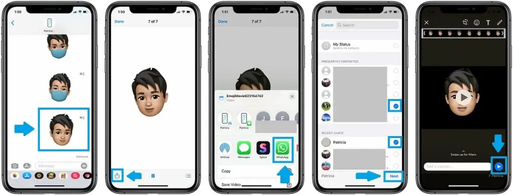 how to send memoji clip in WhatsApp