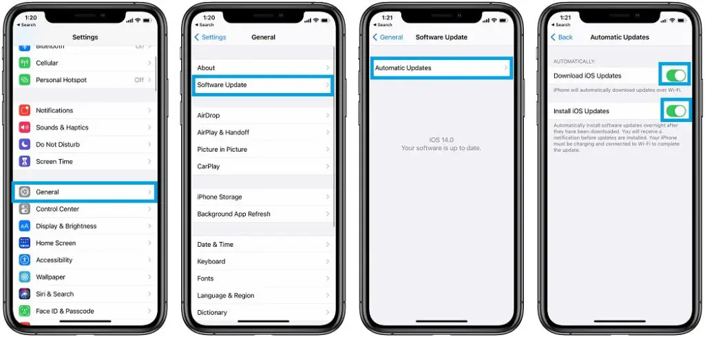 how to set iPhone to download and install iOS 14 automatically