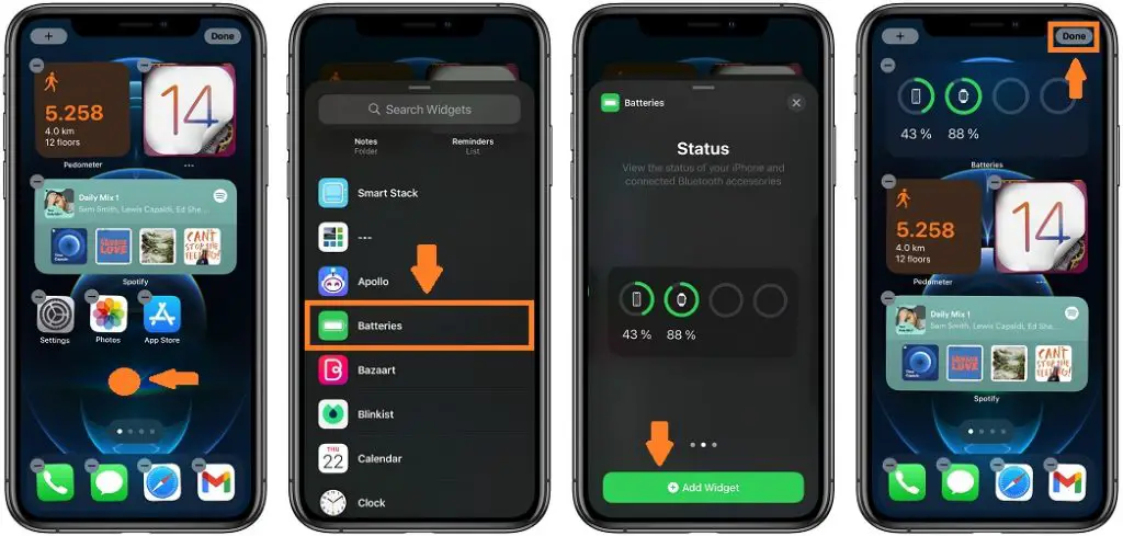 how to add Batteries widget to Home Screen