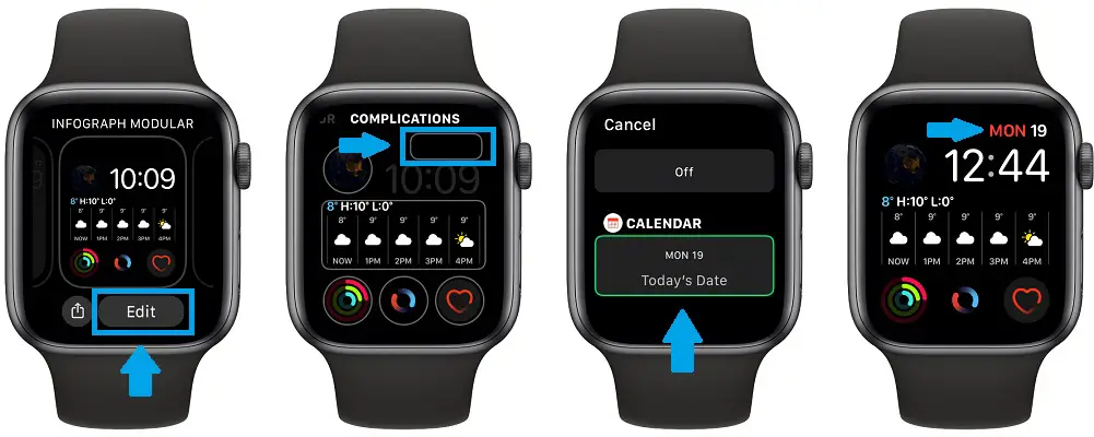 how to add todays date complication to watch face
