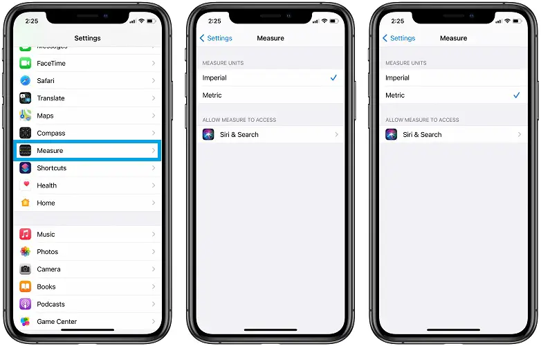 how to change measure app units